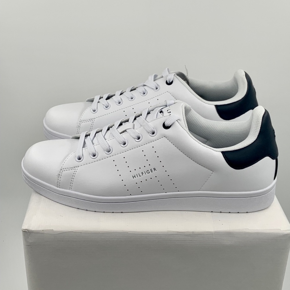 NWT NIB Tommy Hilfiger Listen Men’s White Leather Sneakers Shoes - Picture 6 of 11